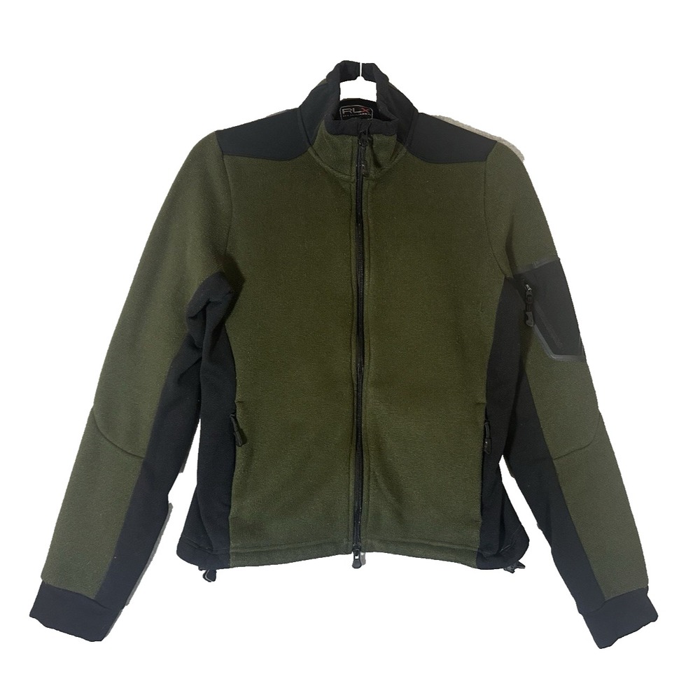 RLX Ralph Lauren Sport Full-Zip Fleece Jacket Sz M Black/Dark Green Zip‎ Pockets